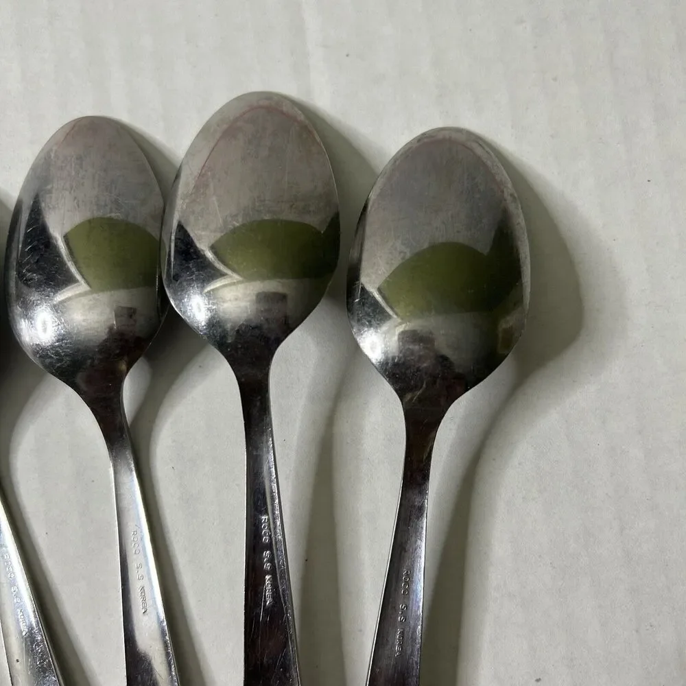 Rocco Spoon Set Of 5 Lot tablespoon? size FLAWED-ALL Damaged and Discolored Worn